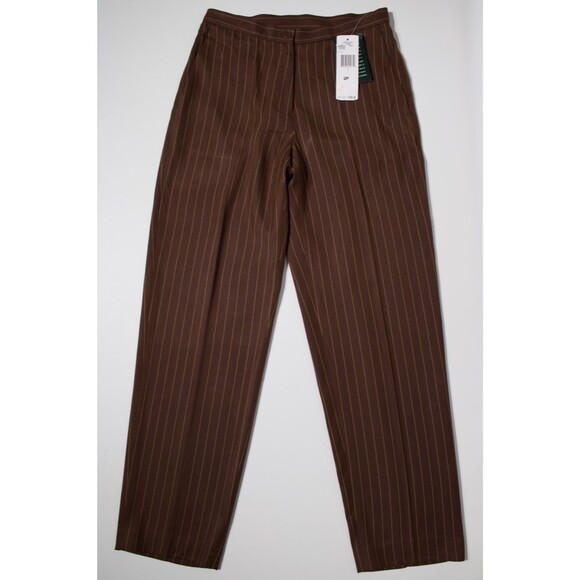 NWT $139 Ralph Lauren 100% Silk Brown Pinstriped Pants Trousers Women Size 2P - Picture 1 of 13